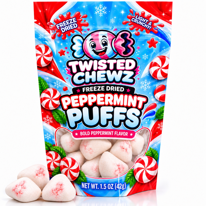 Twisted Chewz Peppermint Puffs, Freeze Dried Candy, (1.5 oz)